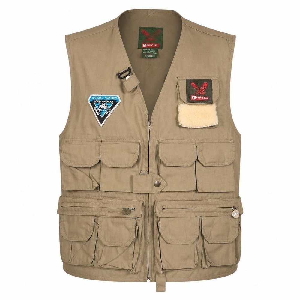 Vtg Garcia Fishing Vest Mens One Size Tan Utility Gorpcore Hiking Outdoor 3952